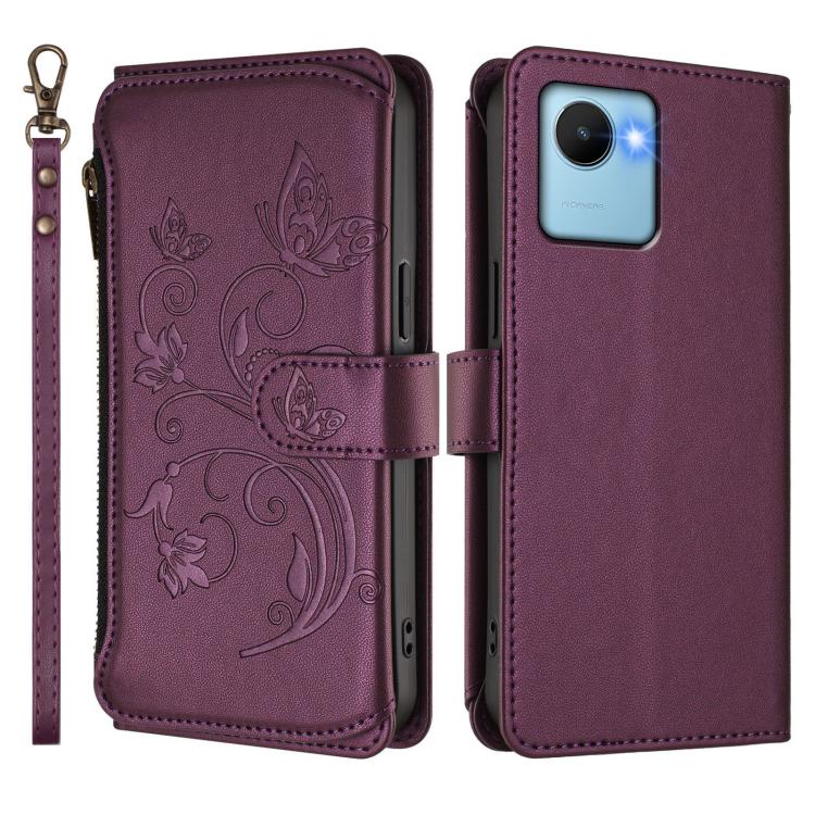 For Realme C30 4G / C30s / Narzo 50i Butterfly Love Flower Multi-card Zipper Wallet Leather Phone Case