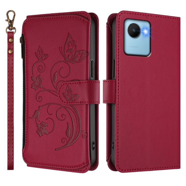 For Realme C30 4G / C30s / Narzo 50i Butterfly Love Flower Multi-card Zipper Wallet Leather Phone Case