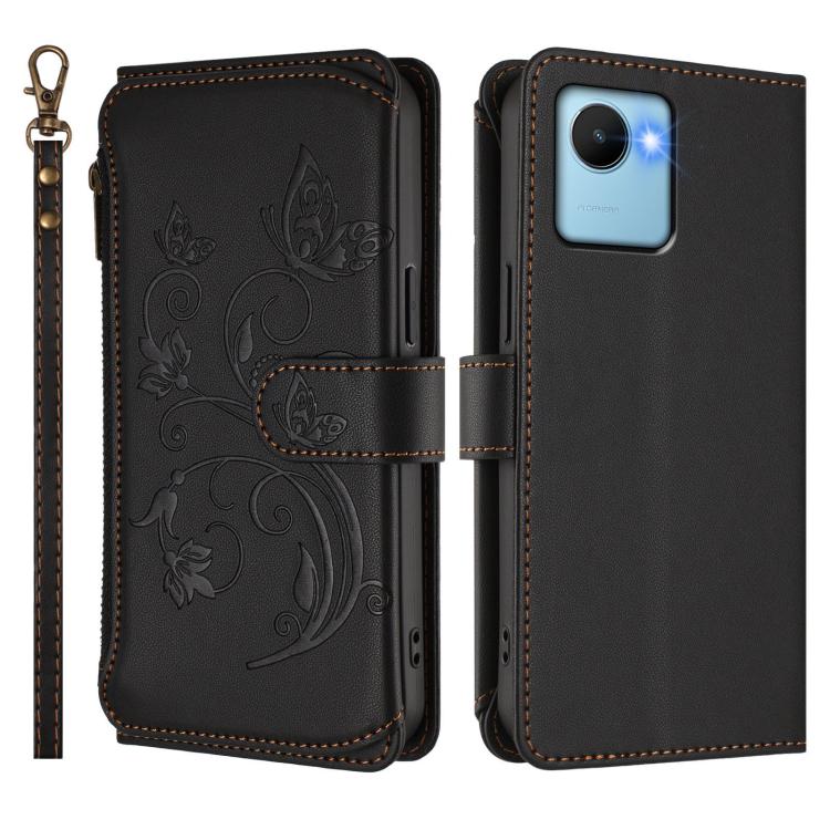For Realme C30 4G / C30s / Narzo 50i Butterfly Love Flower Multi-card Zipper Wallet Leather Phone Case