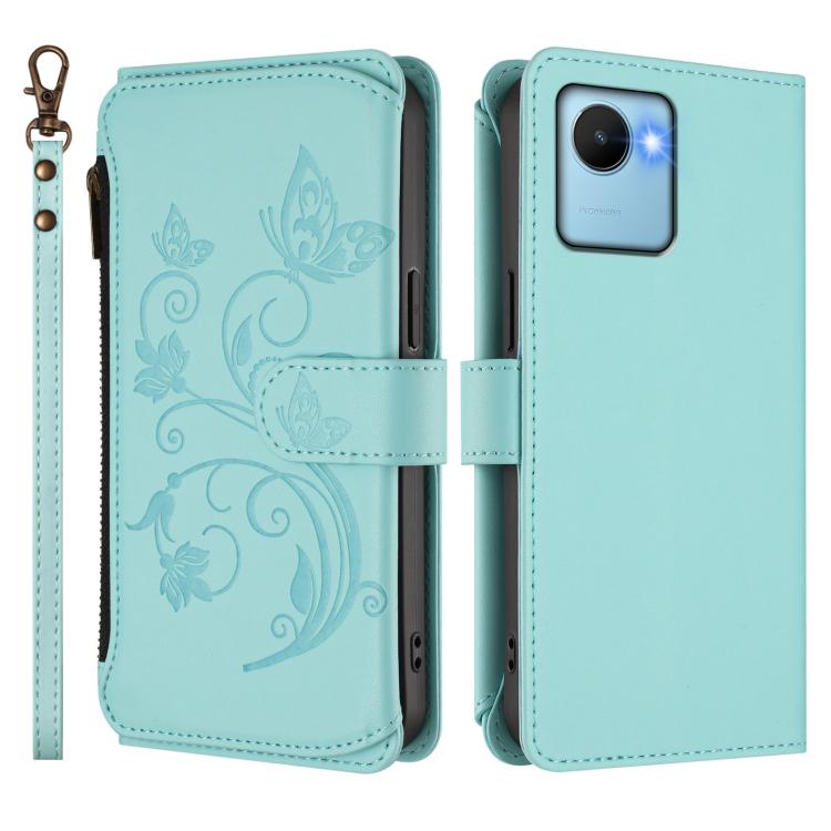 For Realme C30 4G / C30s / Narzo 50i Butterfly Love Flower Multi-card Zipper Wallet Leather Phone Case