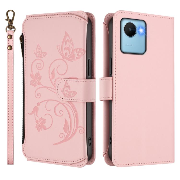 For Realme C30 4G / C30s / Narzo 50i Butterfly Love Flower Multi-card Zipper Wallet Leather Phone Case
