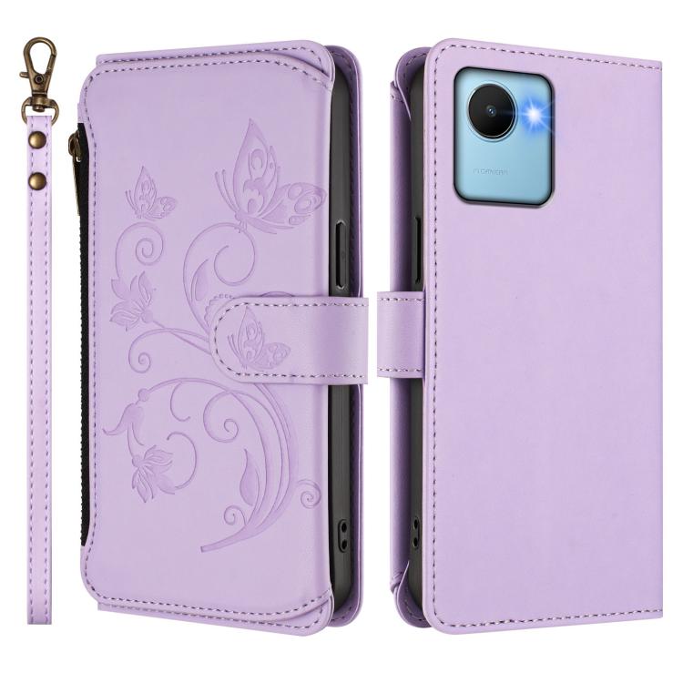 For Realme C30 4G / C30s / Narzo 50i Butterfly Love Flower Multi-card Zipper Wallet Leather Phone Case