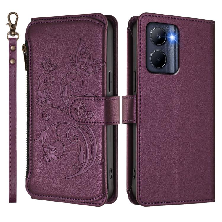 For Realme C33 2023 / 2022 Butterfly Love Flower Multi-card Zipper Wallet Leather Phone Case
