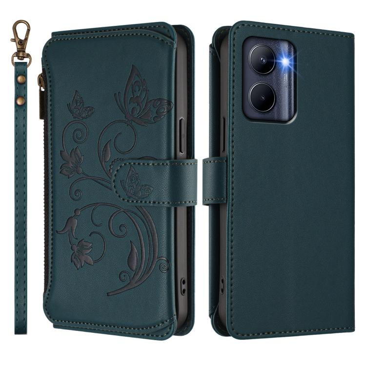For Realme C33 2023 / 2022 Butterfly Love Flower Multi-card Zipper Wallet Leather Phone Case