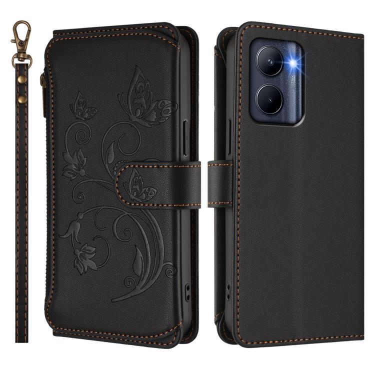 For Realme C33 2023 / 2022 Butterfly Love Flower Multi-card Zipper Wallet Leather Phone Case