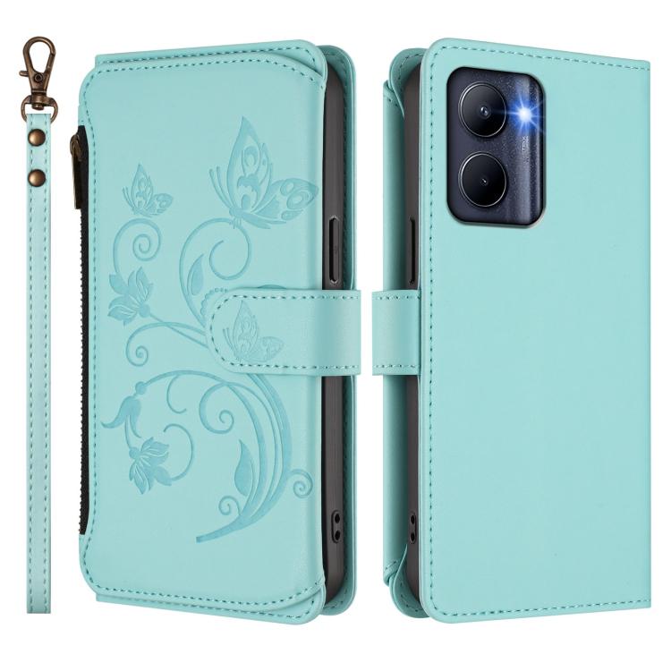For Realme C33 2023 / 2022 Butterfly Love Flower Multi-card Zipper Wallet Leather Phone Case