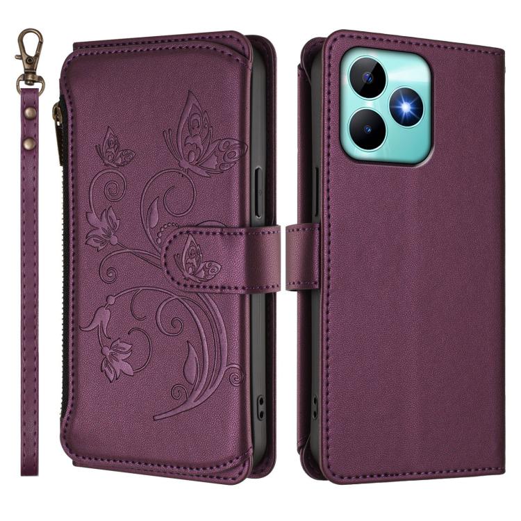For Realme C53 / C51 4G Global Butterfly Love Flower Multi-card Zipper Wallet Leather Phone Case