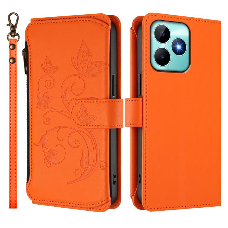 For Realme C53 / C51 4G Global Butterfly Love Flower Multi-card Zipper Wallet Leather Phone Case