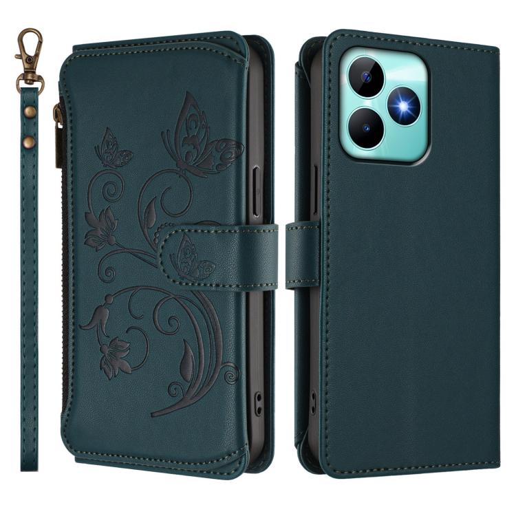 For Realme C53 / C51 4G Global Butterfly Love Flower Multi-card Zipper Wallet Leather Phone Case