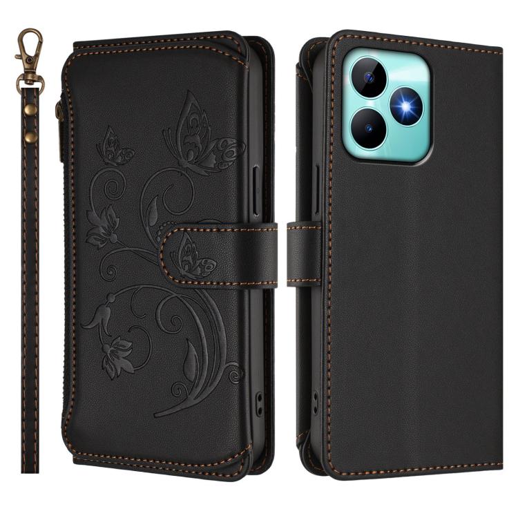 For Realme C53 / C51 4G Global Butterfly Love Flower Multi-card Zipper Wallet Leather Phone Case