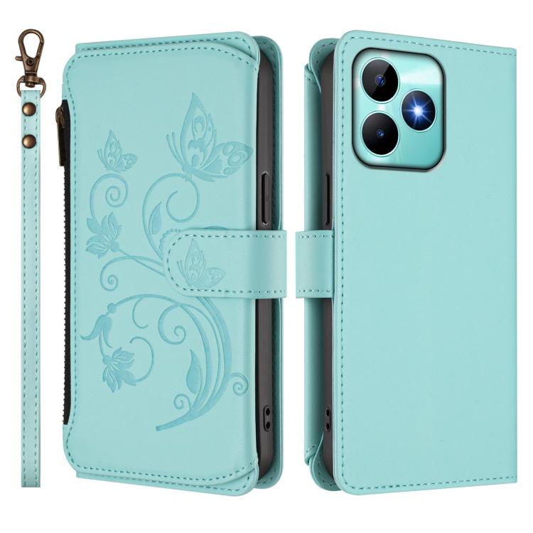 For Realme C53 / C51 4G Global Butterfly Love Flower Multi-card Zipper Wallet Leather Phone Case