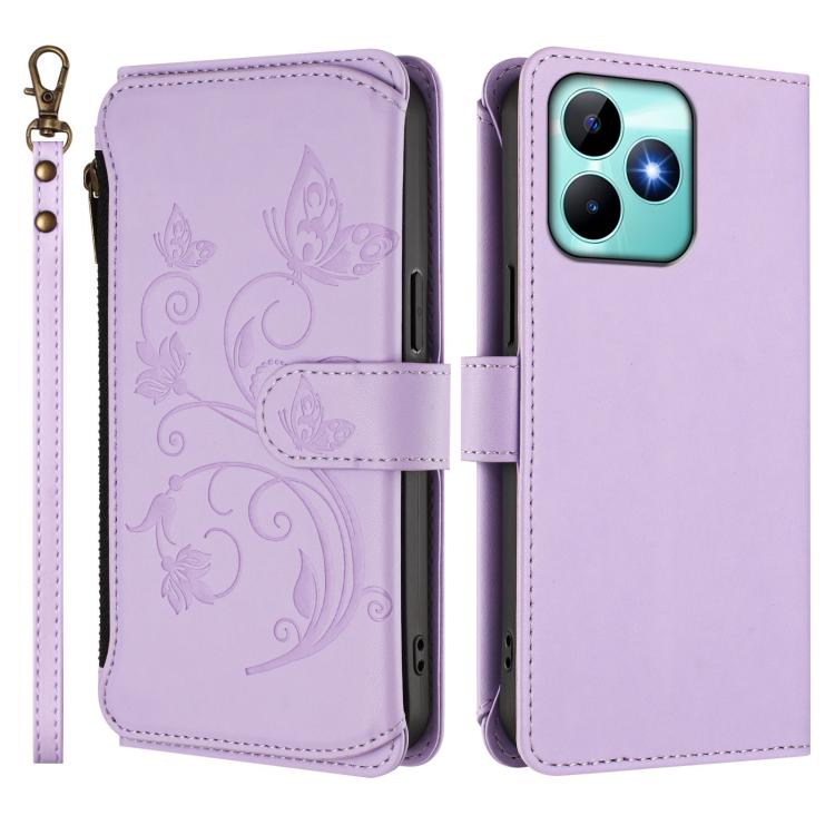 For Realme C53 / C51 4G Global Butterfly Love Flower Multi-card Zipper Wallet Leather Phone Case