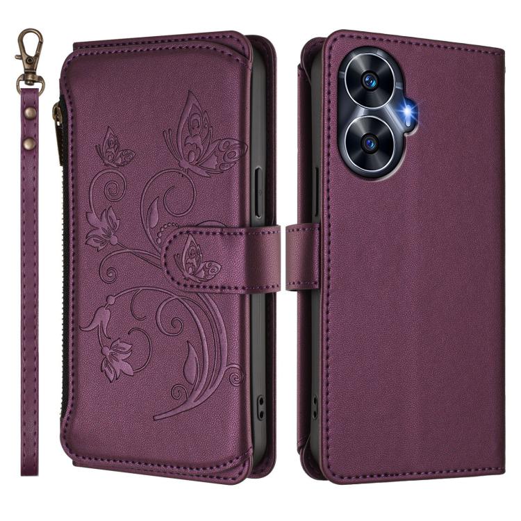 For Realme C55 4G Global / Narzo N55 Butterfly Love Flower Multi-card Zipper Wallet Leather Phone Case
