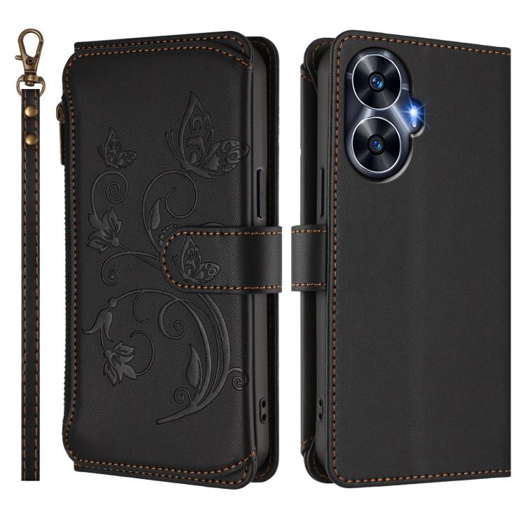 For Realme C55 4G Global / Narzo N55 Butterfly Love Flower Multi-card Zipper Wallet Leather Phone Case