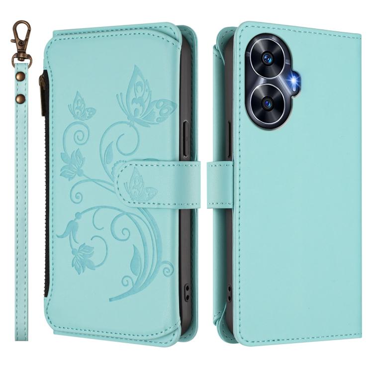 For Realme C55 4G Global / Narzo N55 Butterfly Love Flower Multi-card Zipper Wallet Leather Phone Case