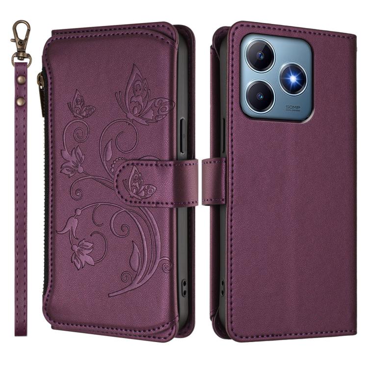 For Realme C63 / C61 / Note 60 4G Global Butterfly Love Flower Multi-card Zipper Wallet Leather Phone Case