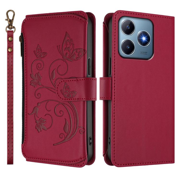 For Realme C63 / C61 / Note 60 4G Global Butterfly Love Flower Multi-card Zipper Wallet Leather Phone Case