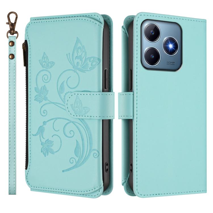 For Realme C63 / C61 / Note 60 4G Global Butterfly Love Flower Multi-card Zipper Wallet Leather Phone Case