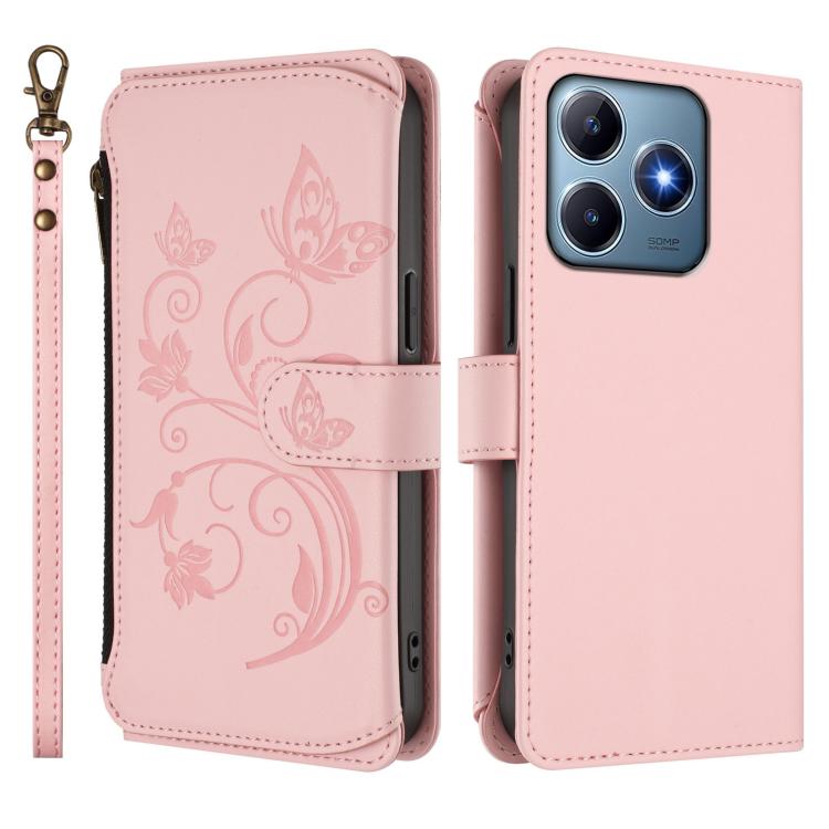 For Realme C63 / C61 / Note 60 4G Global Butterfly Love Flower Multi-card Zipper Wallet Leather Phone Case