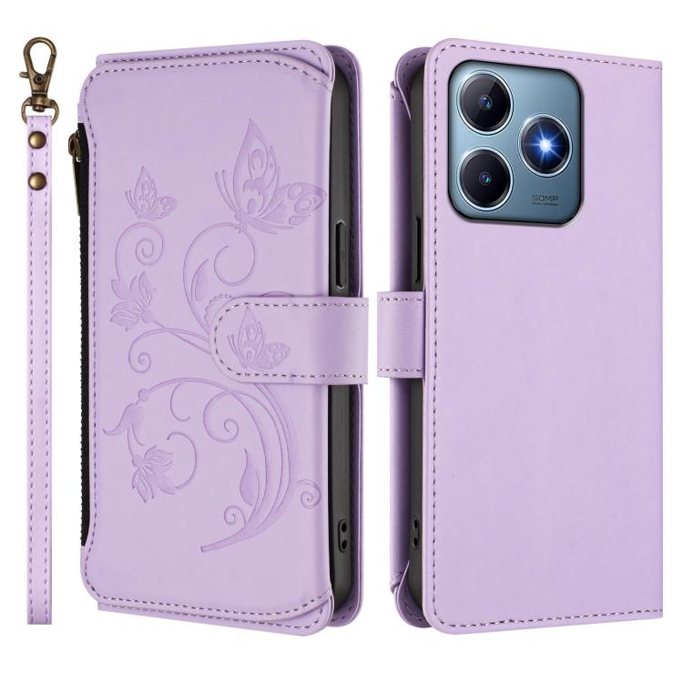 For Realme C63 / C61 / Note 60 4G Global Butterfly Love Flower Multi-card Zipper Wallet Leather Phone Case