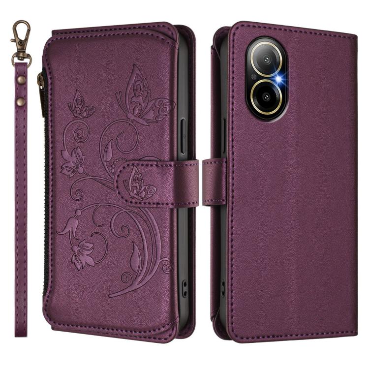For Realme C67 4G / 12 Lite 4G Global Butterfly Love Flower Multi-card Zipper Wallet Leather Phone Case