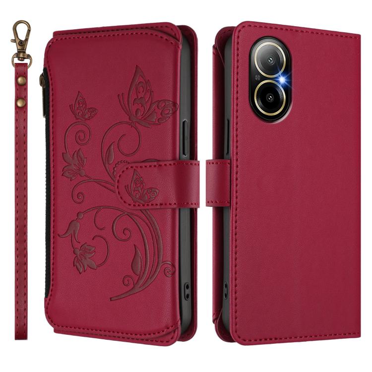 For Realme C67 4G / 12 Lite 4G Global Butterfly Love Flower Multi-card Zipper Wallet Leather Phone Case