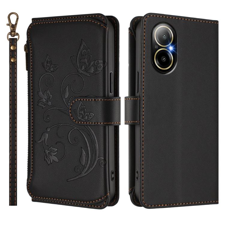 For Realme C67 4G / 12 Lite 4G Global Butterfly Love Flower Multi-card Zipper Wallet Leather Phone Case