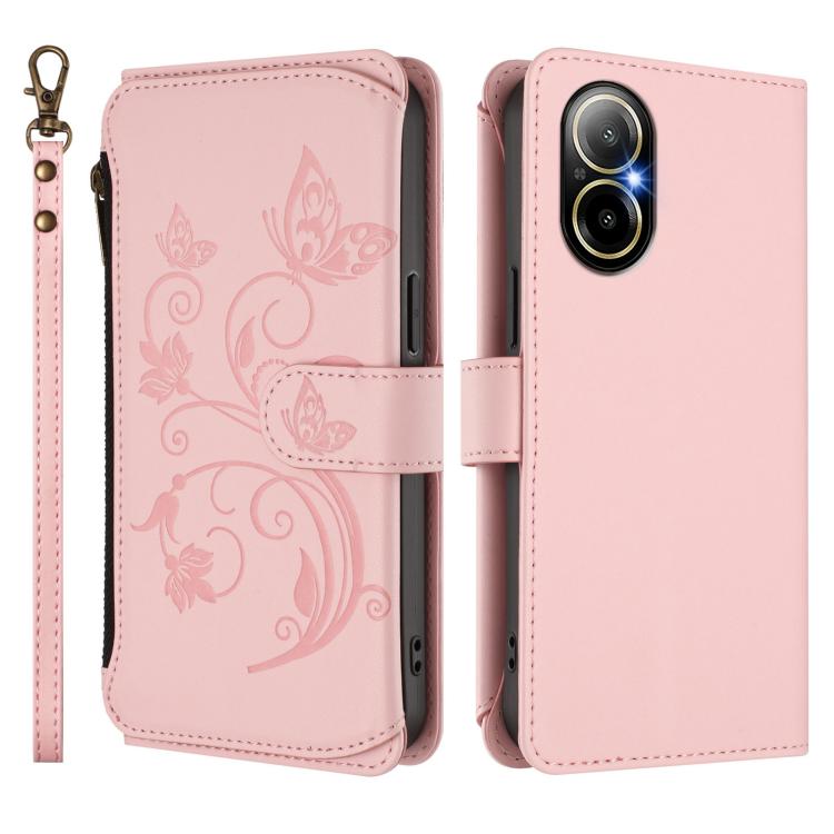 For Realme C67 4G / 12 Lite 4G Global Butterfly Love Flower Multi-card Zipper Wallet Leather Phone Case