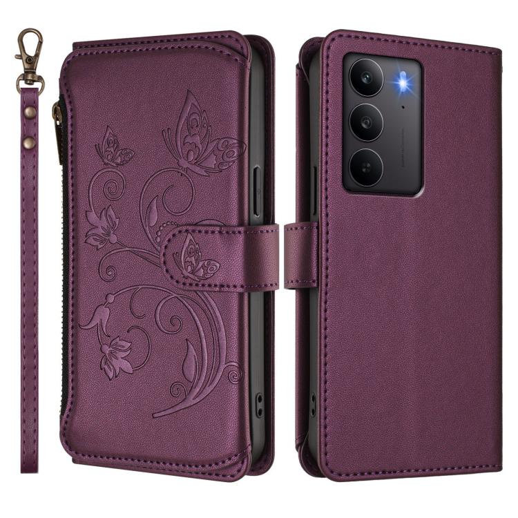 For Realme C75 4G Global / 14x 5G India Butterfly Love Flower Multi-card Zipper Wallet Leather Phone Case