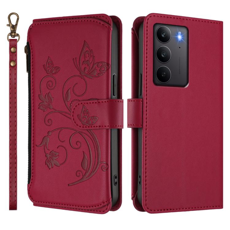 For Realme C75 4G Global / 14x 5G India Butterfly Love Flower Multi-card Zipper Wallet Leather Phone Case