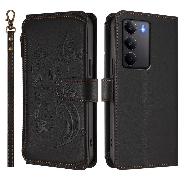 For Realme C75 4G Global / 14x 5G India Butterfly Love Flower Multi-card Zipper Wallet Leather Phone Case