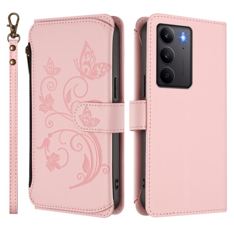 For Realme C75 4G Global / 14x 5G India Butterfly Love Flower Multi-card Zipper Wallet Leather Phone Case