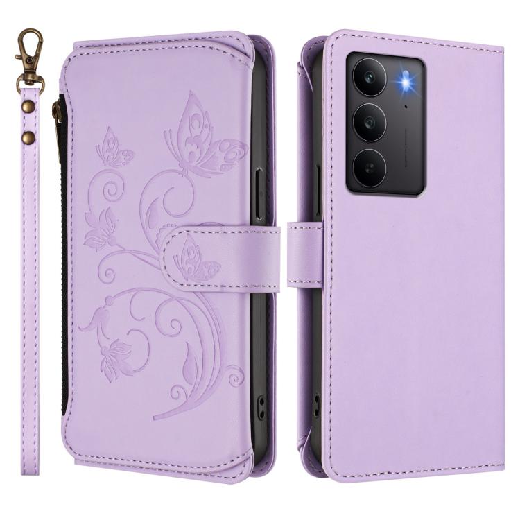 For Realme C75 4G Global / 14x 5G India Butterfly Love Flower Multi-card Zipper Wallet Leather Phone Case