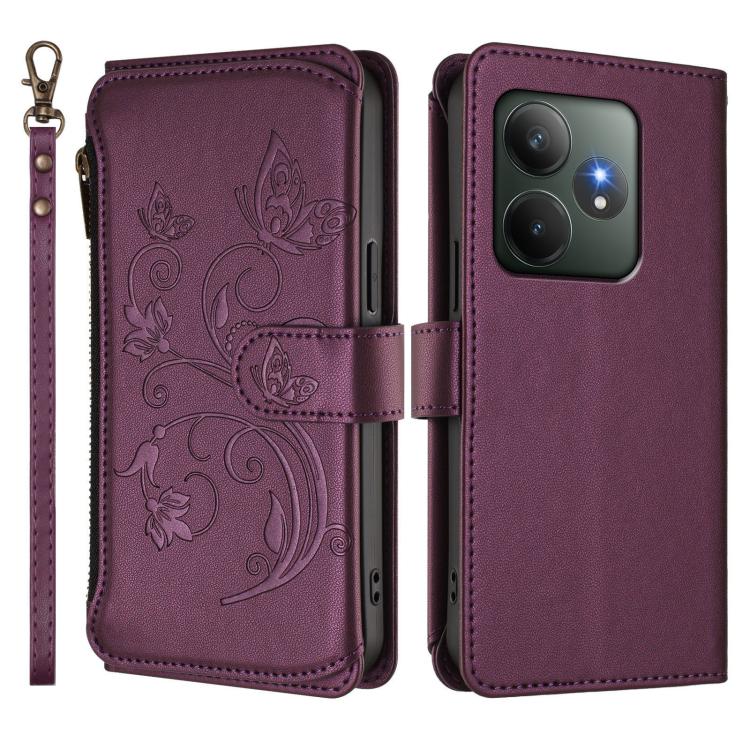 For Realme GT 6 5G / GT 6T 5G Global Butterfly Love Flower Multi-card Zipper Wallet Leather Phone Case