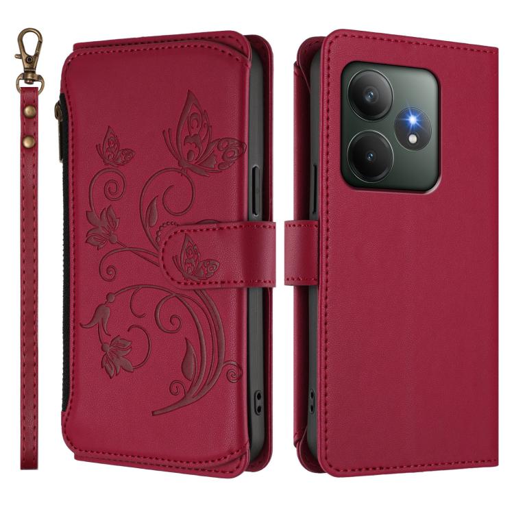 For Realme GT 6 5G / GT 6T 5G Global Butterfly Love Flower Multi-card Zipper Wallet Leather Phone Case