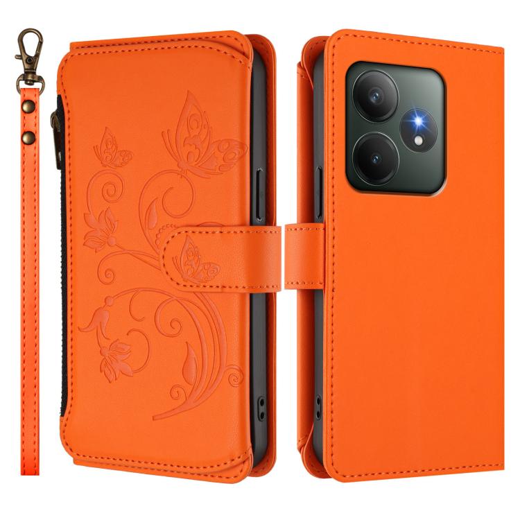 For Realme GT 6 5G / GT 6T 5G Global Butterfly Love Flower Multi-card Zipper Wallet Leather Phone Case