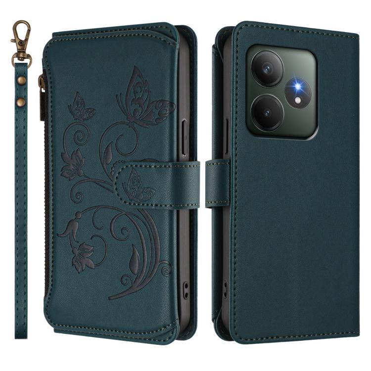 For Realme GT 6 5G / GT 6T 5G Global Butterfly Love Flower Multi-card Zipper Wallet Leather Phone Case