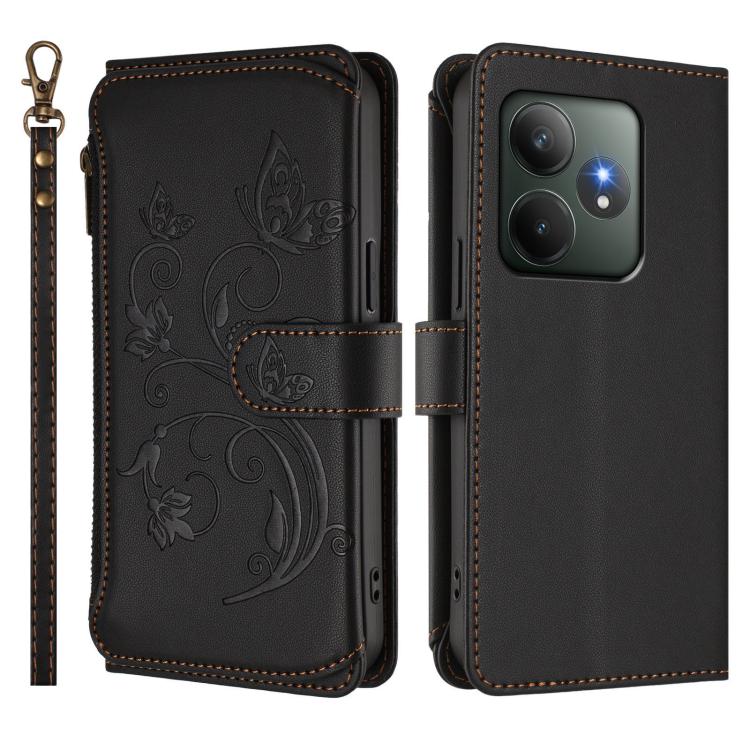 For Realme GT 6 5G / GT 6T 5G Global Butterfly Love Flower Multi-card Zipper Wallet Leather Phone Case