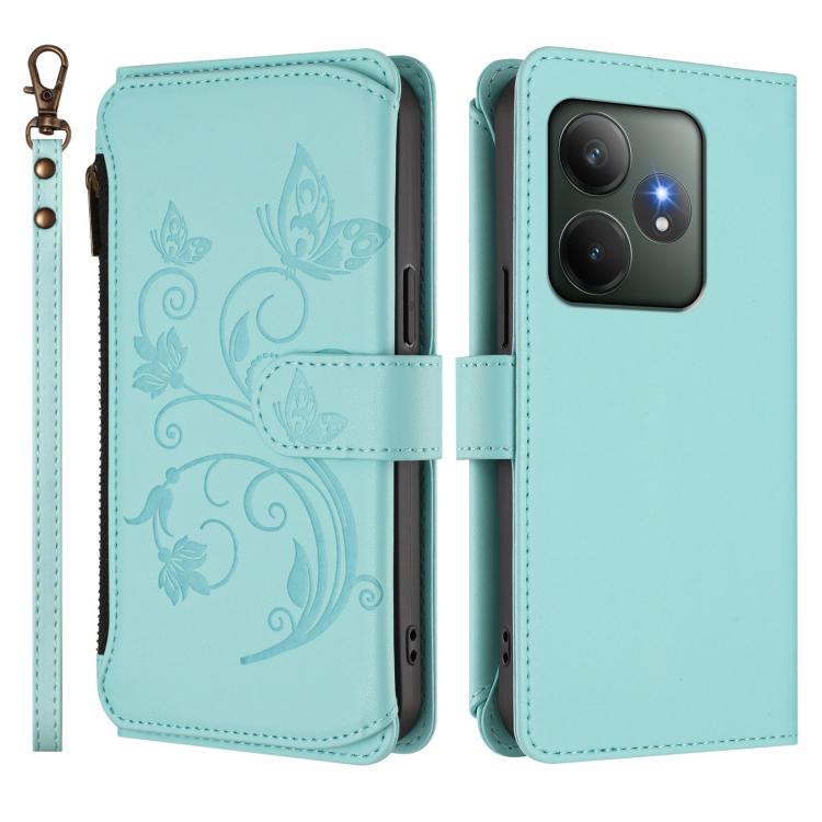For Realme GT 6 5G / GT 6T 5G Global Butterfly Love Flower Multi-card Zipper Wallet Leather Phone Case