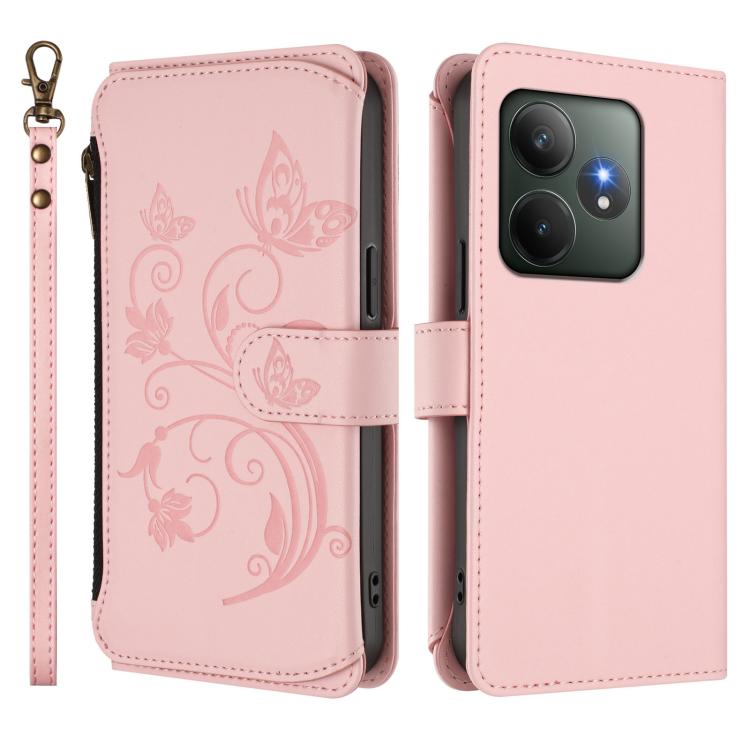 For Realme GT 6 5G / GT 6T 5G Global Butterfly Love Flower Multi-card Zipper Wallet Leather Phone Case