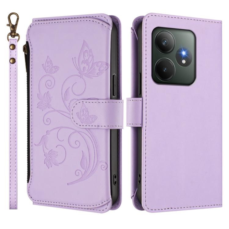 For Realme GT 6 5G / GT 6T 5G Global Butterfly Love Flower Multi-card Zipper Wallet Leather Phone Case
