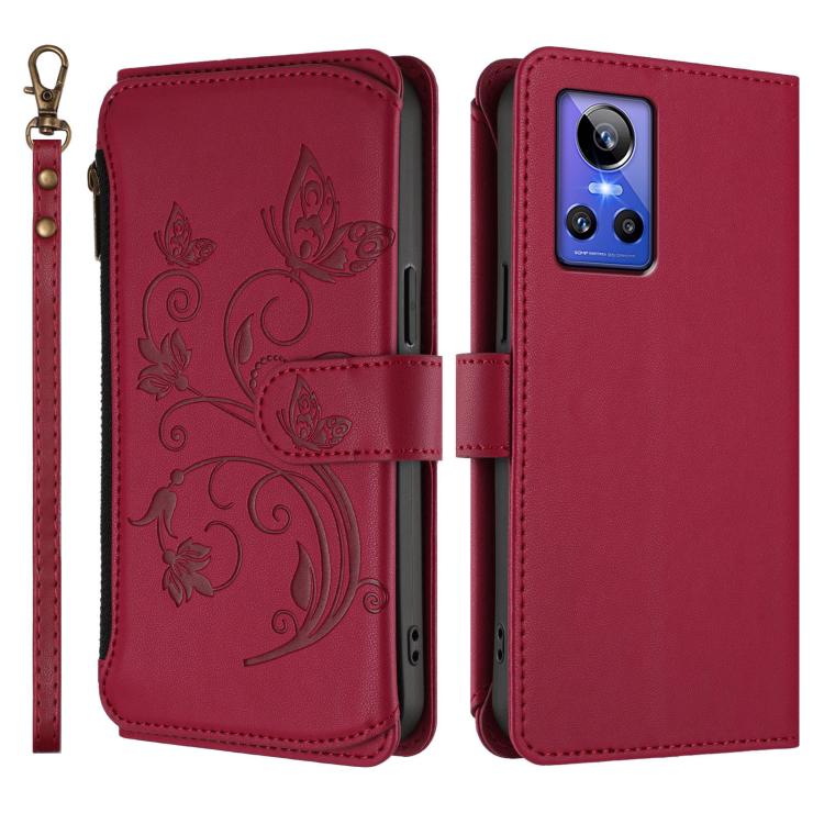 For Realme GT Neo 3 Butterfly Love Flower Multi-card Zipper Wallet Leather Phone Case
