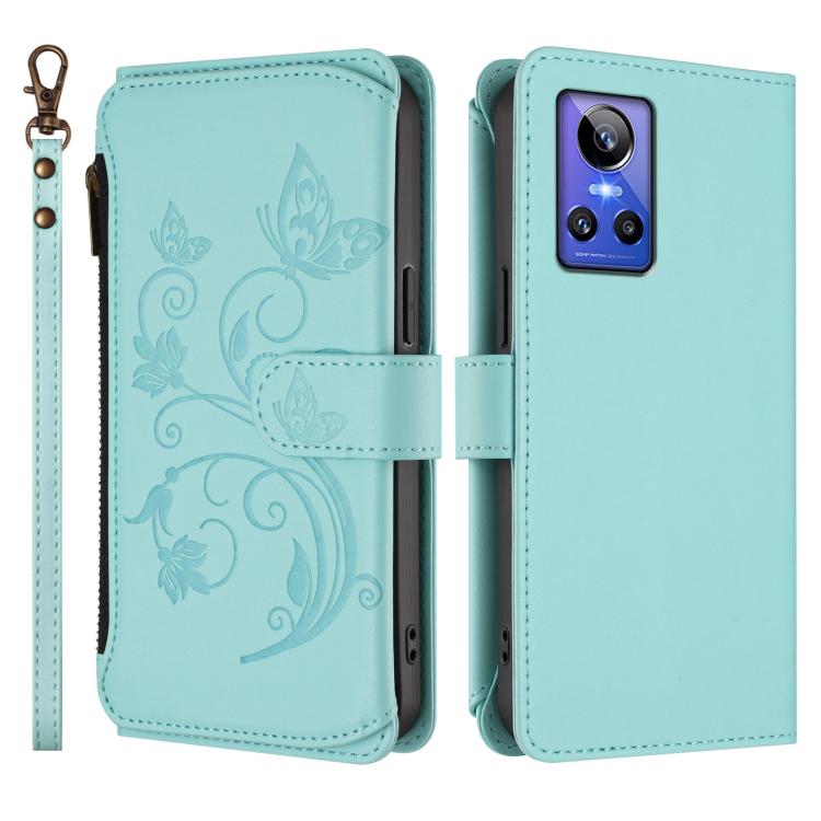 For Realme GT Neo 3 Butterfly Love Flower Multi-card Zipper Wallet Leather Phone Case