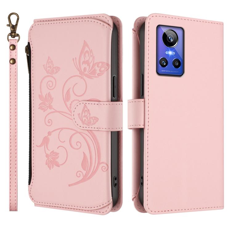 For Realme GT Neo 3 Butterfly Love Flower Multi-card Zipper Wallet Leather Phone Case