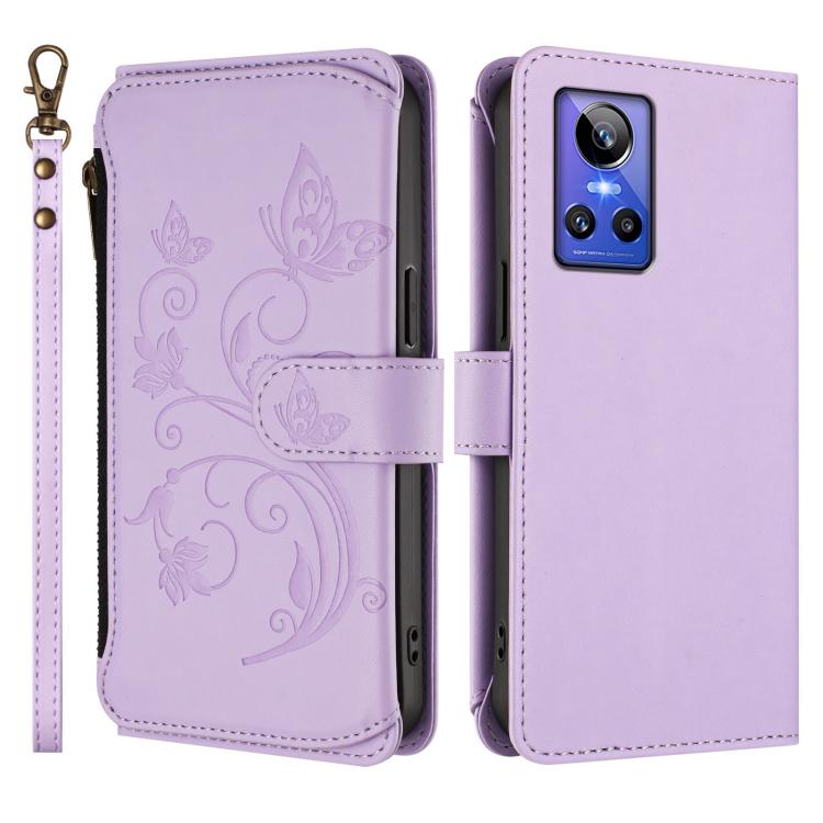 For Realme GT Neo 3 Butterfly Love Flower Multi-card Zipper Wallet Leather Phone Case