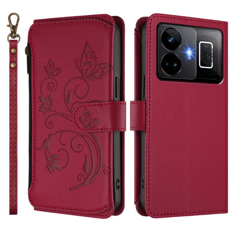 For Realme GT3 5G /  GT Neo 5 240W Butterfly Love Flower Multi-card Zipper Wallet Leather Phone Case