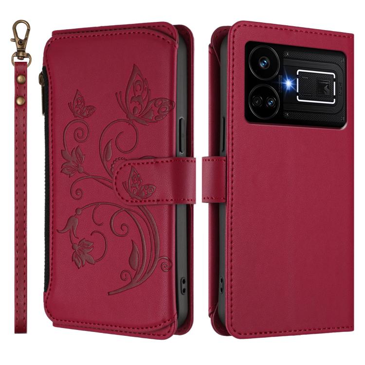 For Realme GT5 240W / GT5 5G Butterfly Love Flower Multi-card Zipper Wallet Leather Phone Case