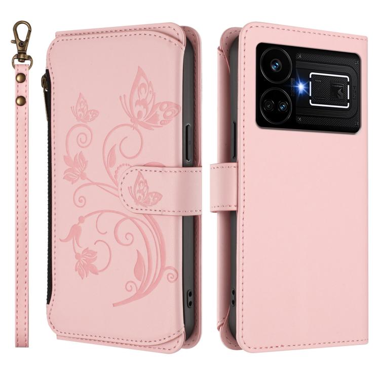 For Realme GT5 240W / GT5 5G Butterfly Love Flower Multi-card Zipper Wallet Leather Phone Case