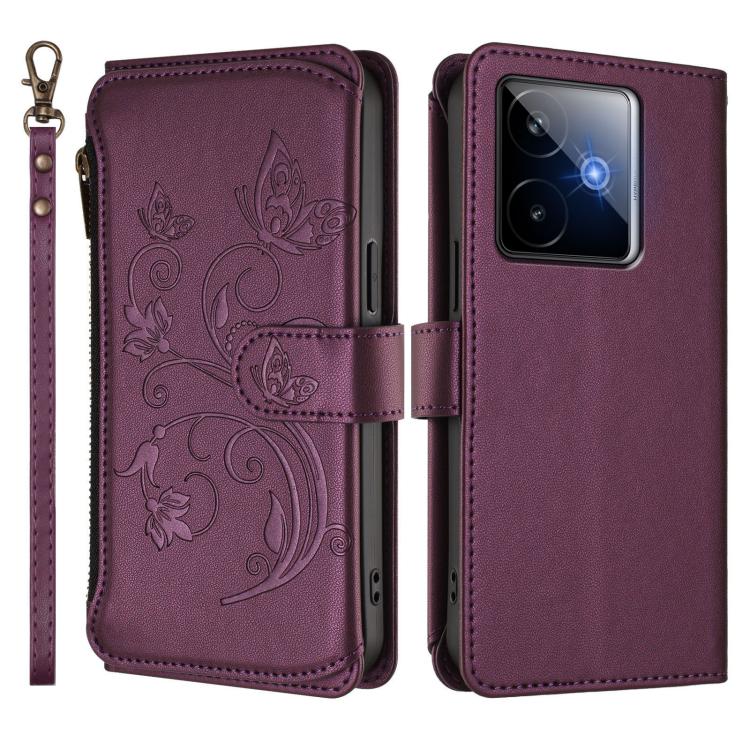 For Realme GT 7 5G India Butterfly Love Flower Multi-card Zipper Wallet Leather Phone Case