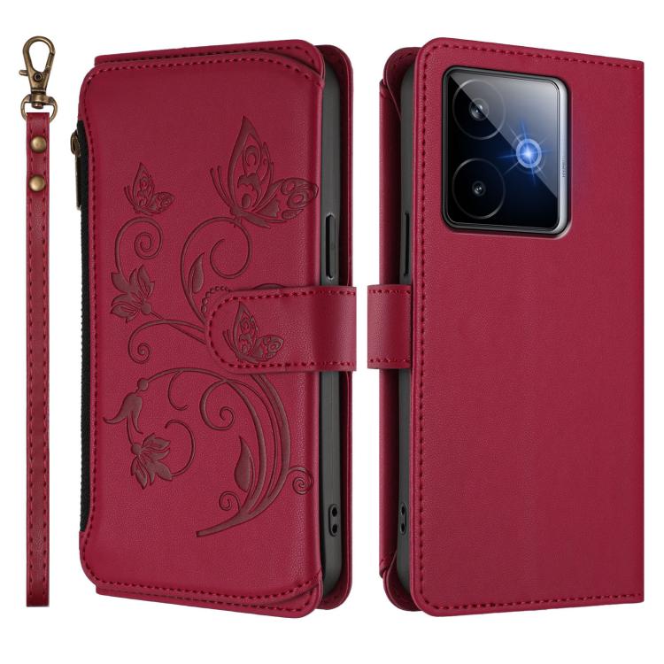 For Realme GT 7 5G India Butterfly Love Flower Multi-card Zipper Wallet Leather Phone Case